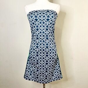 Gretchen Scott Blue White Geometric Strapless Tube Dress XS Mini Stretch